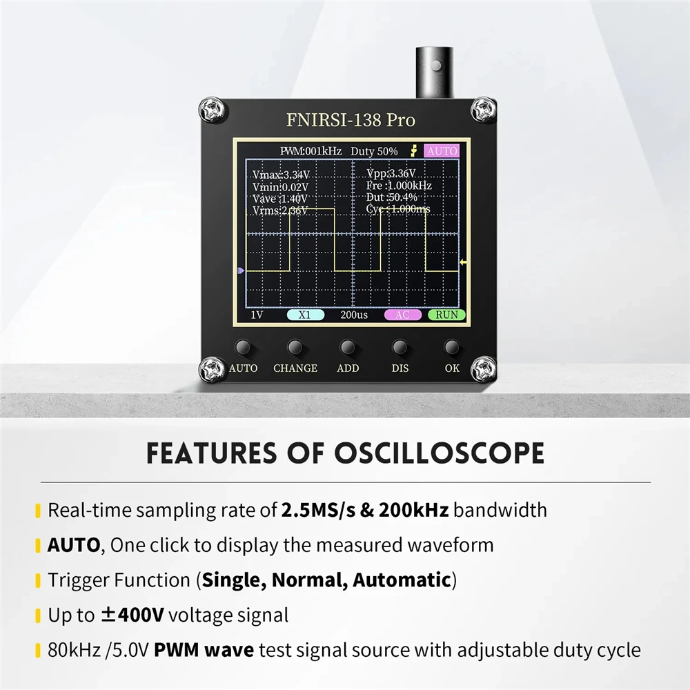 FNIRSI-138 PRO ręczny oscyloskop cyfrowy 2,5MSa/s 200KHz analogowa obsługa pasma AUTO, 80Khz PWM i aktualizacja oprogramowania sprzętowego