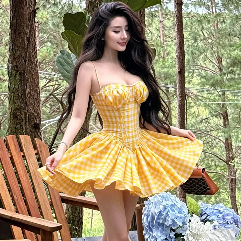 2026 Vacation Style Summer New Retro Sweet Style Patterned Strapless Suspender Dress for Women