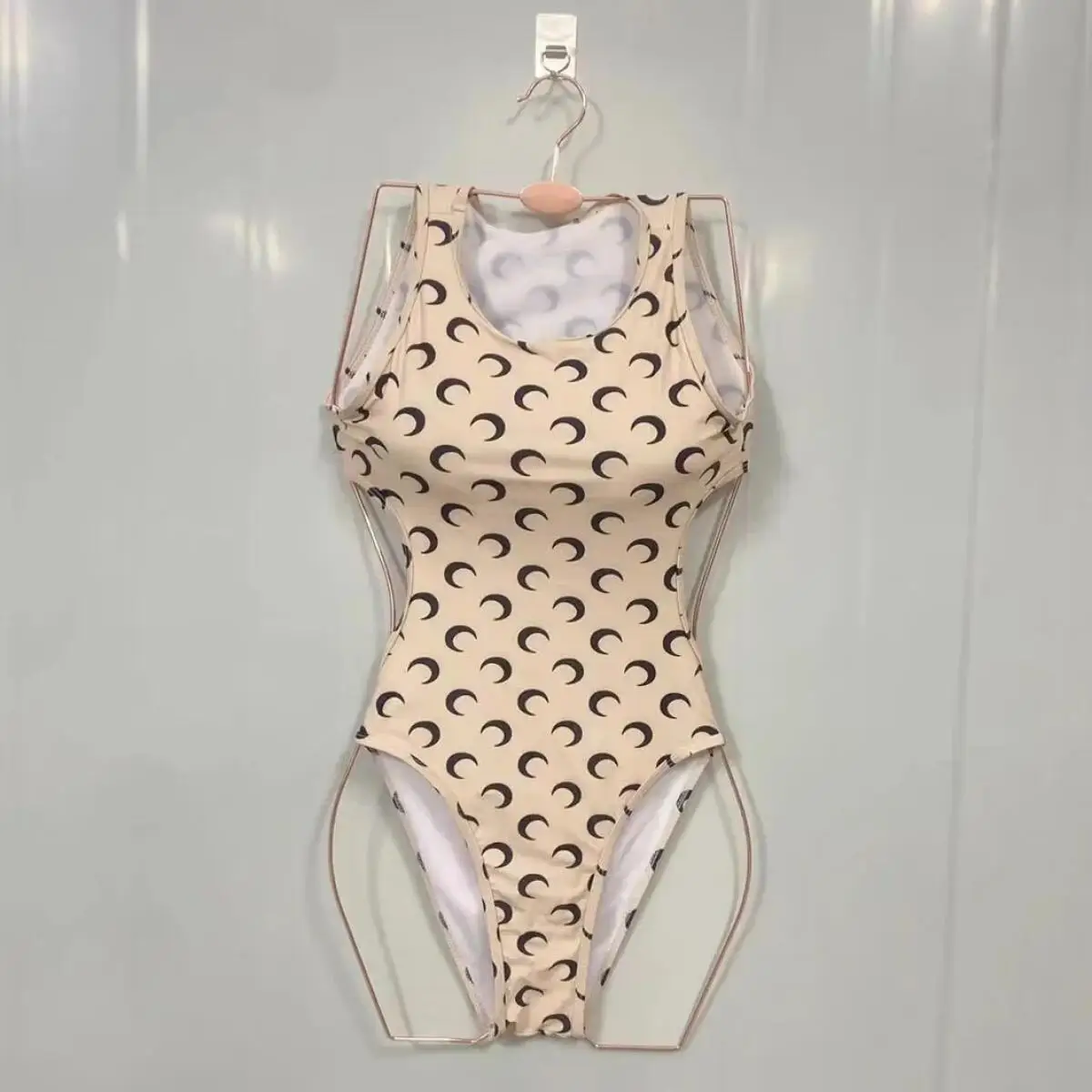 Sexy Swimsuit Women One Piece Long Sleeve Korean Ins Style Backless Moon Graphic Hot Spring Beach Sun Protection Bathing Suit