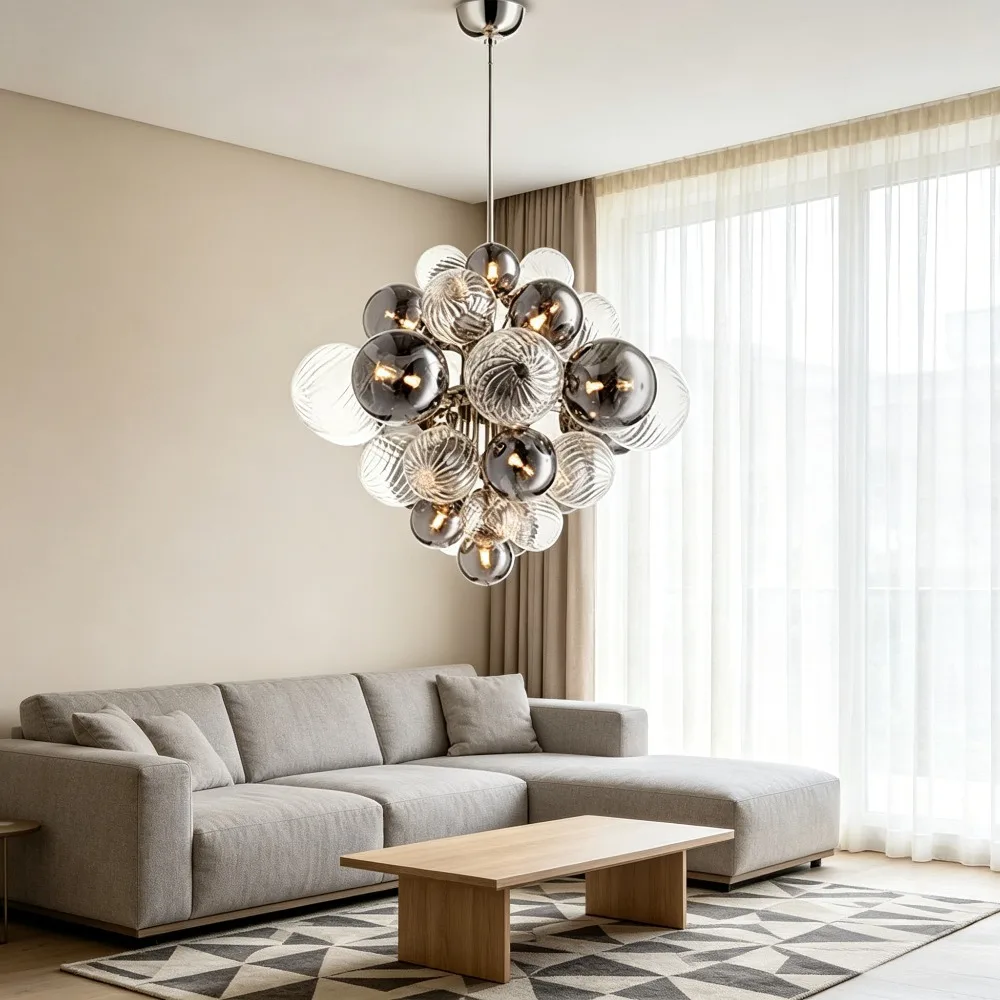 Nordic Air Bubble Ceiling Chandelier Glass Ball Silvery for Table Dining Living Room Bedroom Pendant Lights Home Decor Fixture