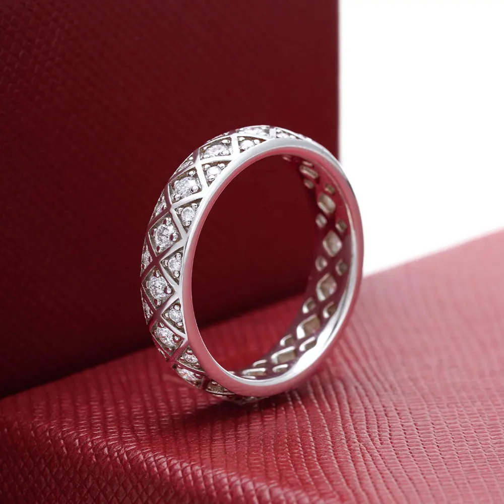 2mm Round Cut Moissanite Ring for Women Solid 925 Sterling Silver Eternity Full Band for Engagement Wedding Christmas Gifts