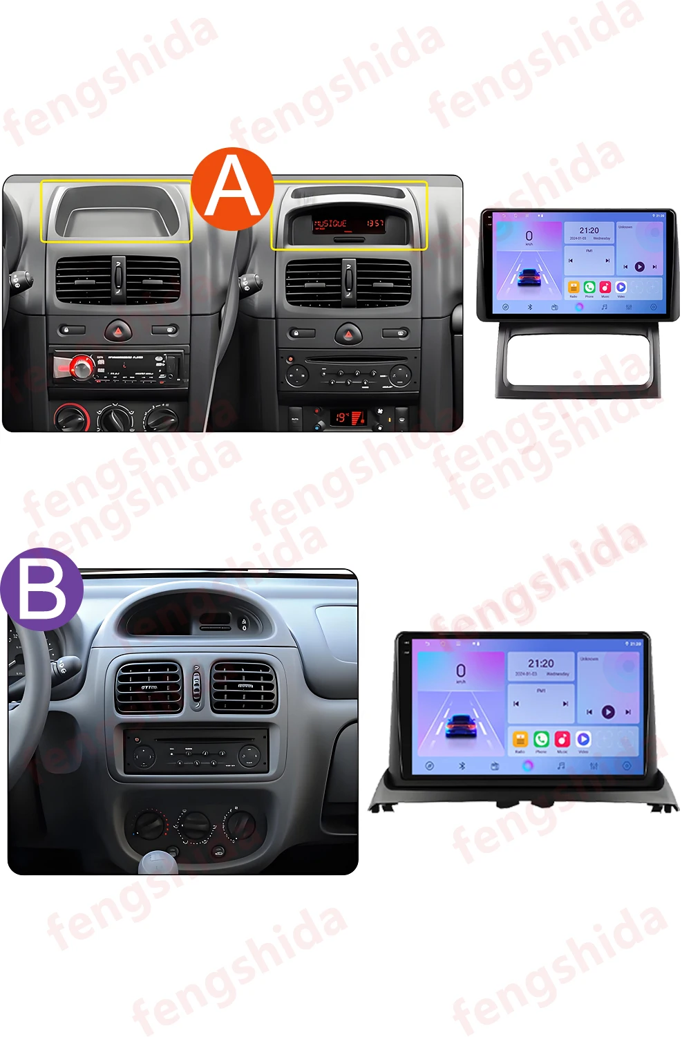 WIFI для Renault Clio 2 BB CB MK2 2000-2012 Android 16 Автомобильное радио Мультимедийный видеоплеер Стерео GPS-навигация Без 2din DVD