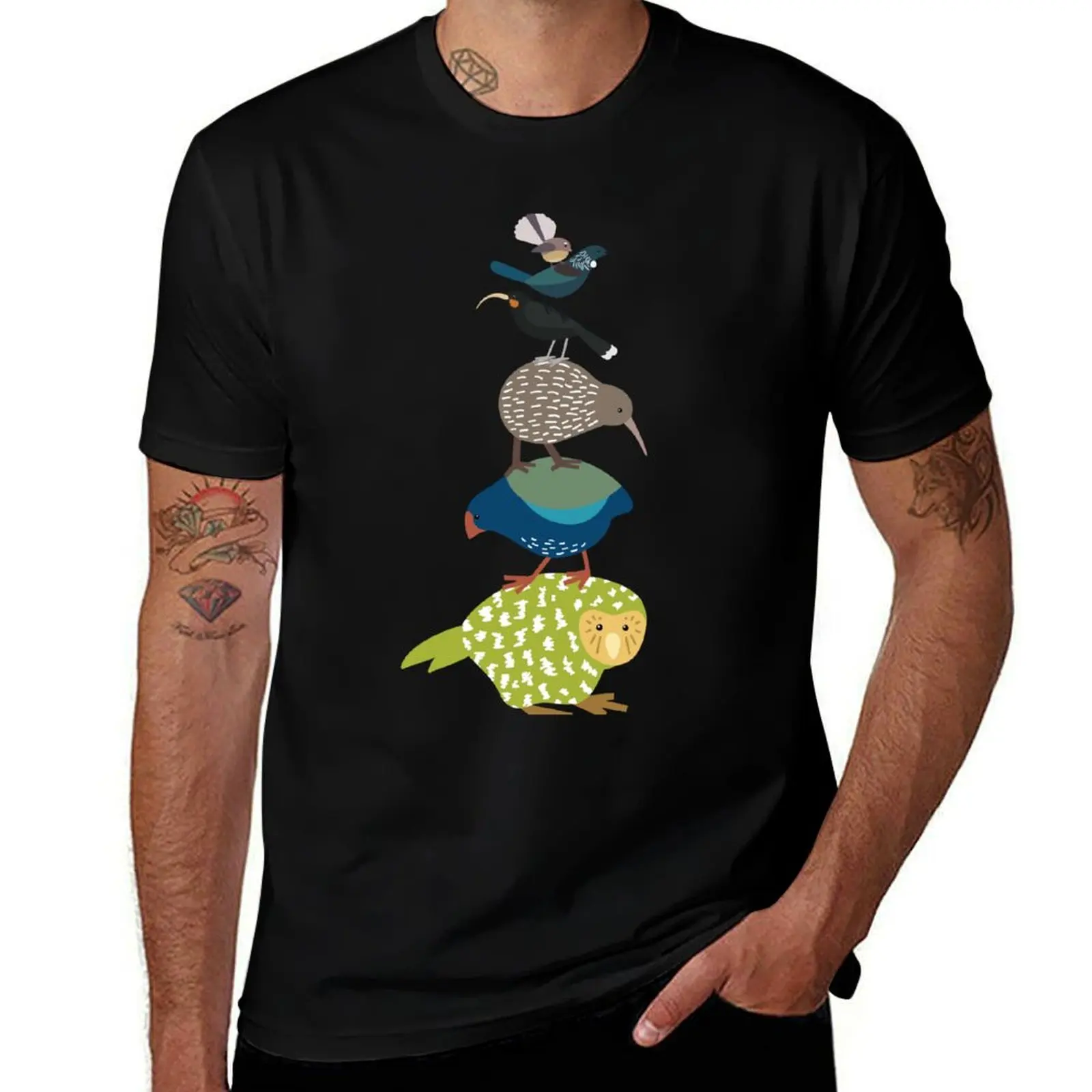 Camiseta con estampado de pájaros de Nueva Zelanda: Kiwi, Kakapo, Tui, Fanatail, Kaka, Kea, camiseta informal grande y alta