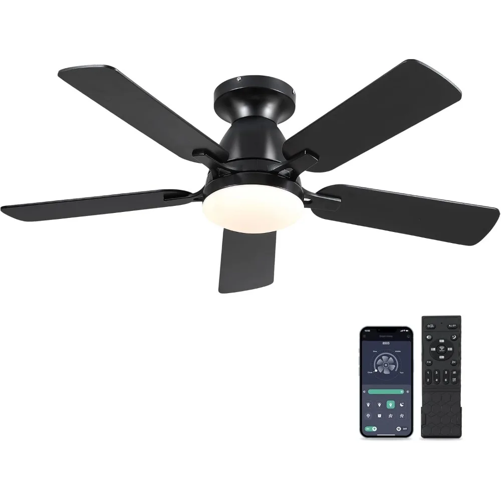 

46"Low Profile Indoor Ceiling Fan with Light and Remote/APP Control, Flush Mount, LED Dimmable DC Reversible