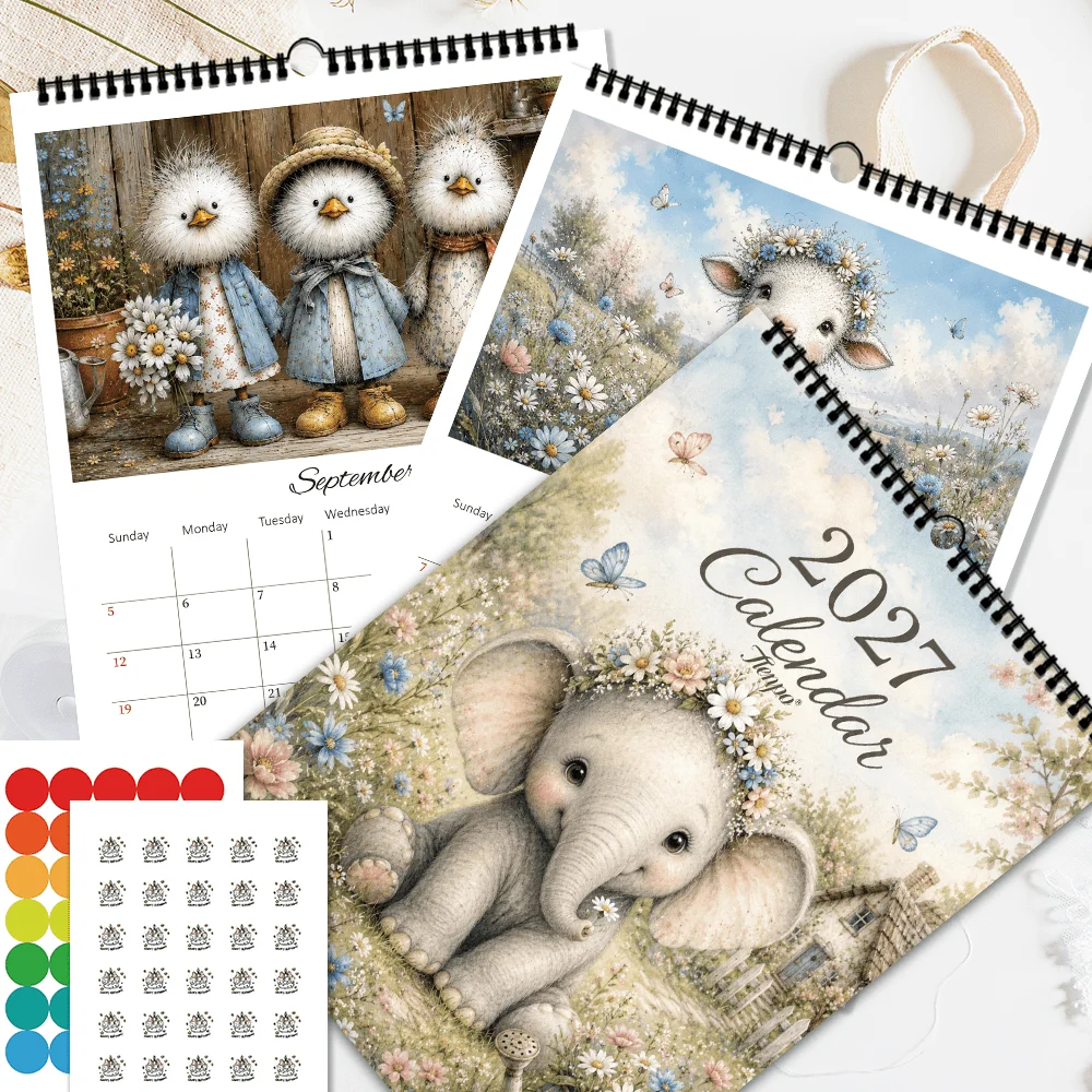 1pc 2027 Little Animals Healing Wall Calendar,12‑Month Planner,Gift For ,Christmas,Halloween,New Year,Free Stickers Included