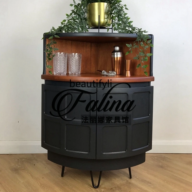 

French retro dining side cabinet solid wood, living room storage cabinet against the wall, American light luxury side cabinet