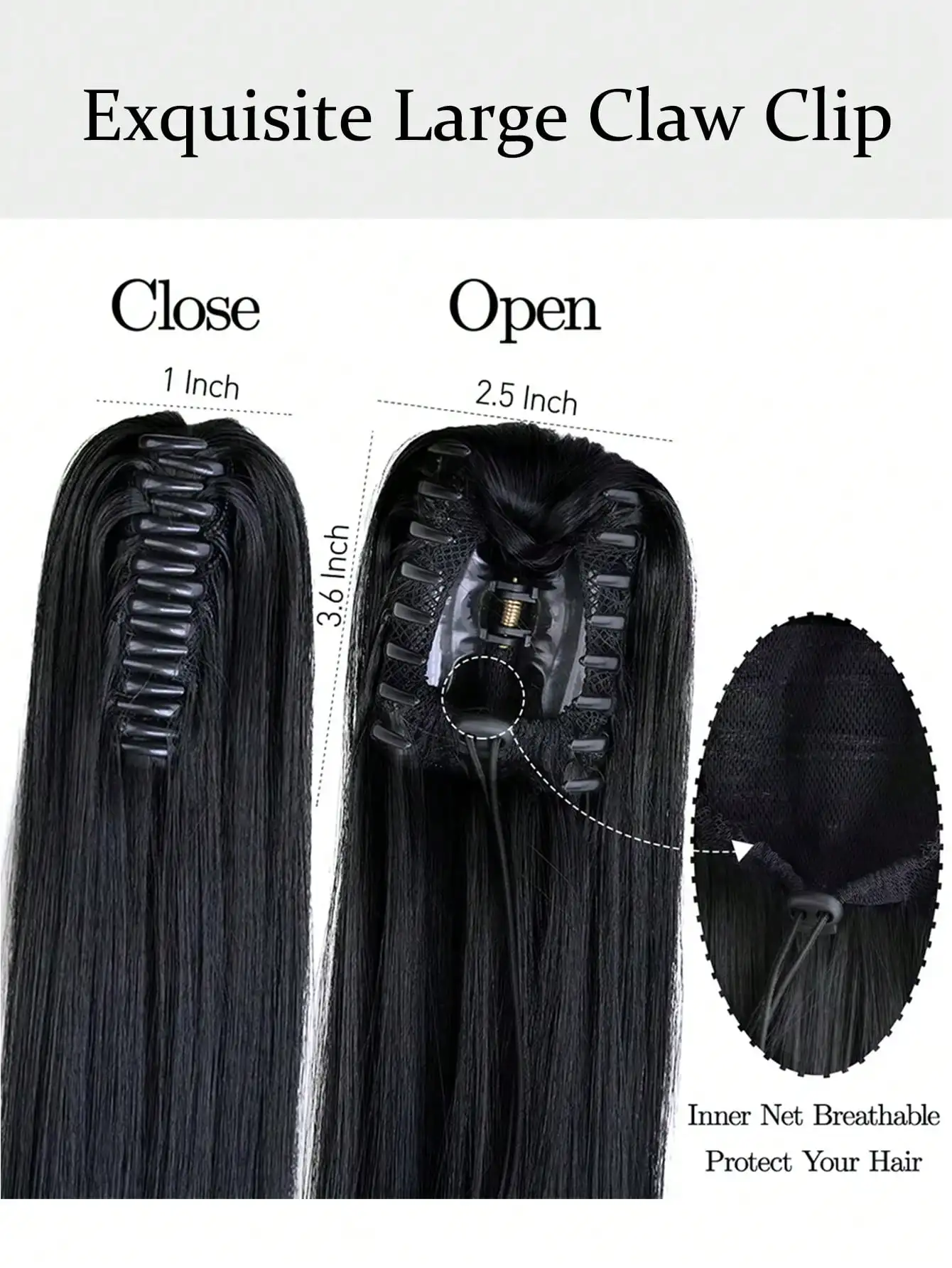 JKL الاصطناعية طويلة مستقيم مخلب كليب على ذيل حصان وصلات شعر مقاومة للحرارة ذيل حصان شقراء سوداء هيربيسي للنساء #4