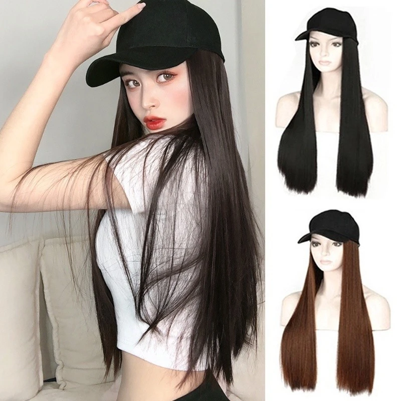 Pato Tongue Cap peruca, cabelo reto longo ajustável, peruca de cabeça cheia, um must-have para a moda