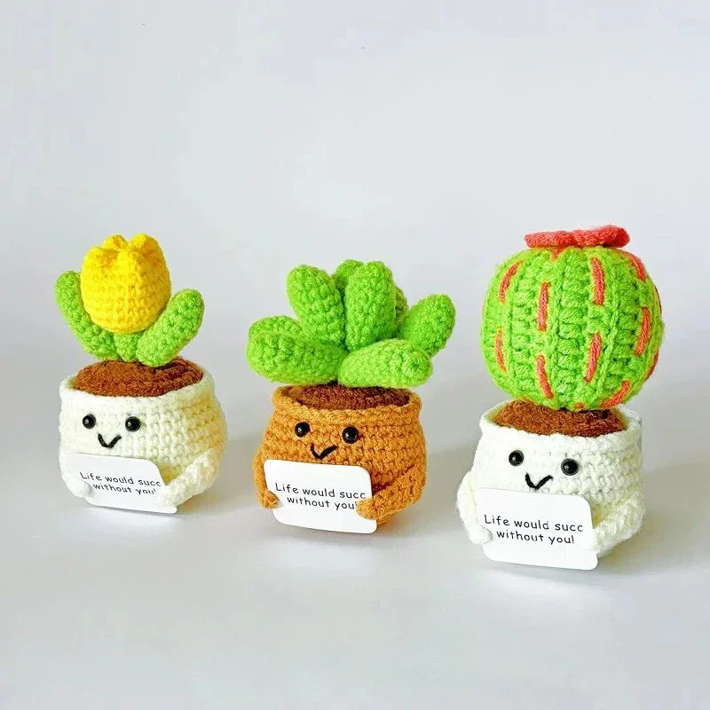 Positive Energy Crochet Cacti Doll Crochet Sunflower Mini  Funny Gift Handmade Knitted Dolls Ornament Home Dec desk decoration