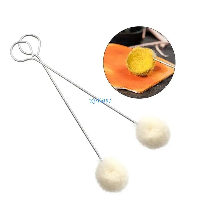 

E15A 10Pcs Wool Daubers Ball Leather Dye Tool 5.9" Length Wool Balls Brush Handle