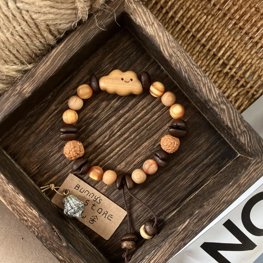 Coffee bean bracelet sandalwood small cloud original design niche high-end retro fun couple girlfriend birthday gift