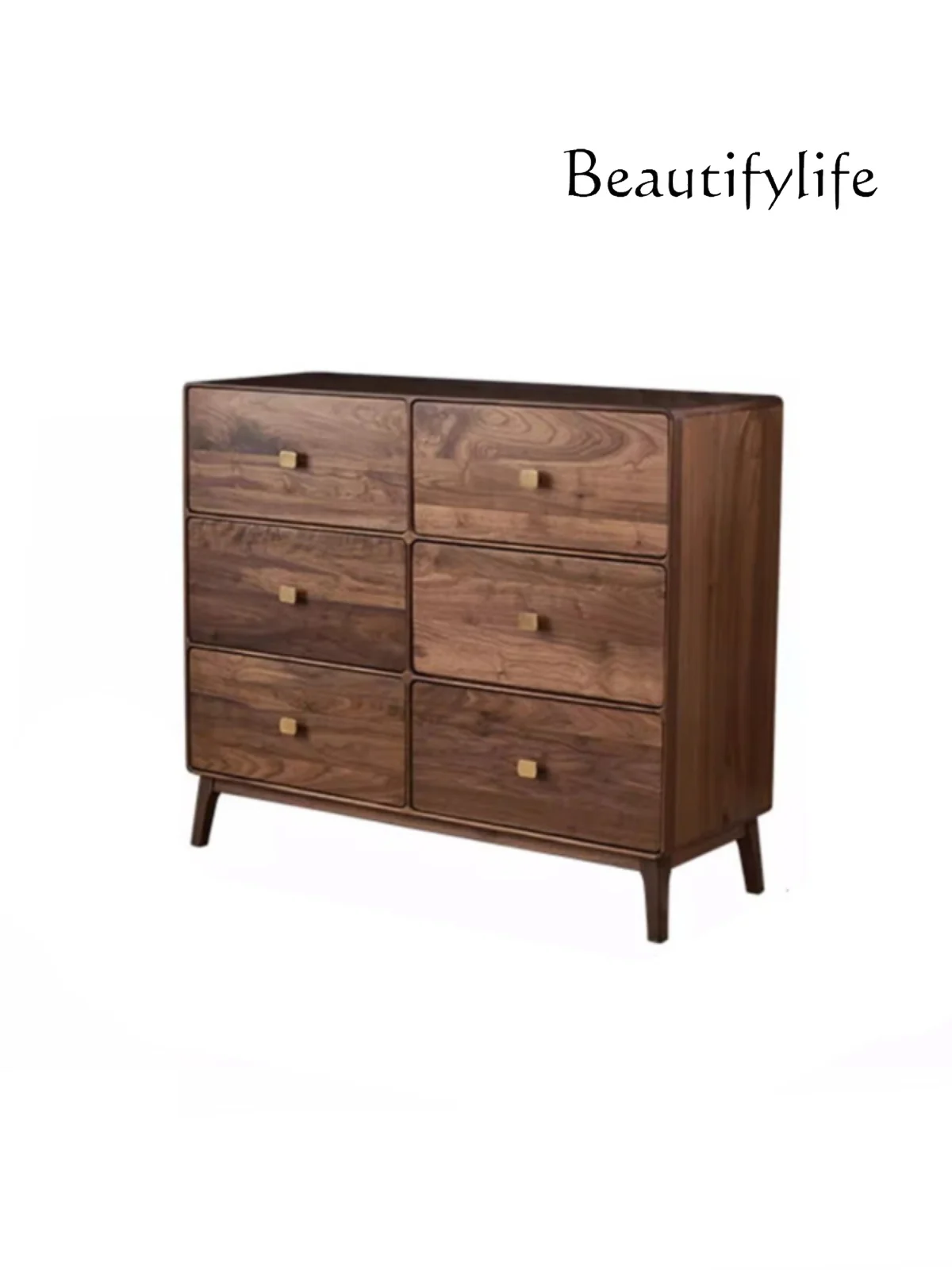 North America Black Walnut Wooden Chests of Drawers Living Room Hallway Solid Wood Six Bucket Locker Wall Storage Cabinet