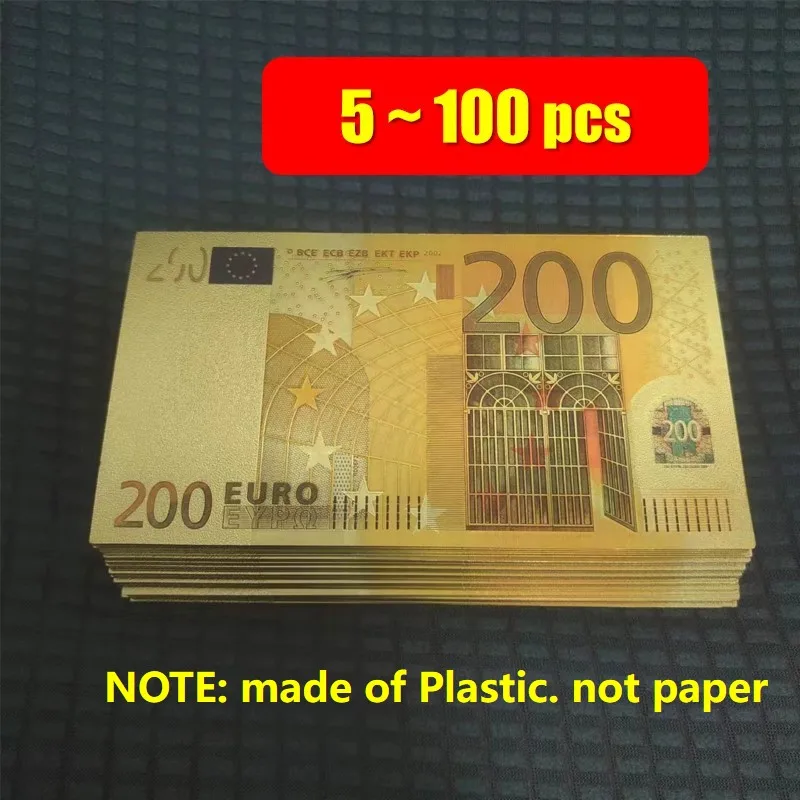 5~100pcs Plastic 200 Euro Bills Fake Money Plastic European Banknote Gold Foil 200 Euro Banknotes Gifts Collection