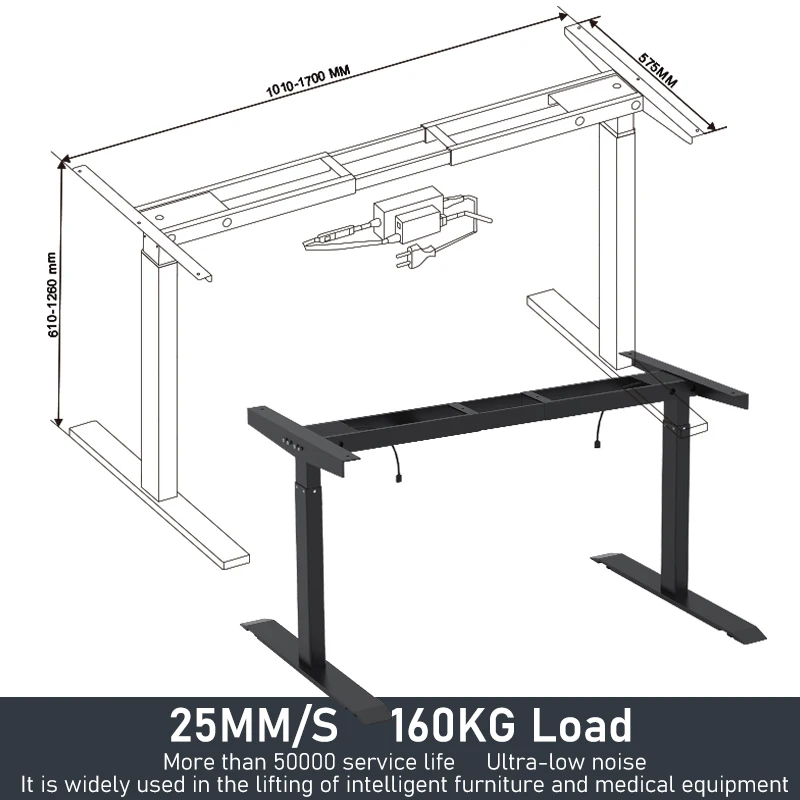 Smart Electric Standing Desk 610mm~1160mm Adjustable Height and Width Lifting Frame 160kg Load APP Controll Office Table Bracket