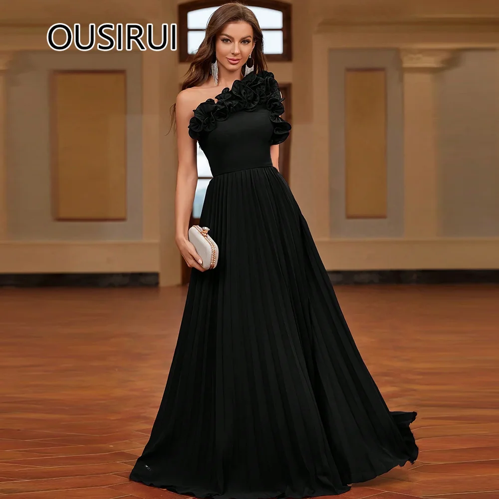 Fashion Boat Collar Ruffles A-line Chiffon Formal Evening Prom Dress A-line Backless Trian Evening Bridal Gown Custom Made