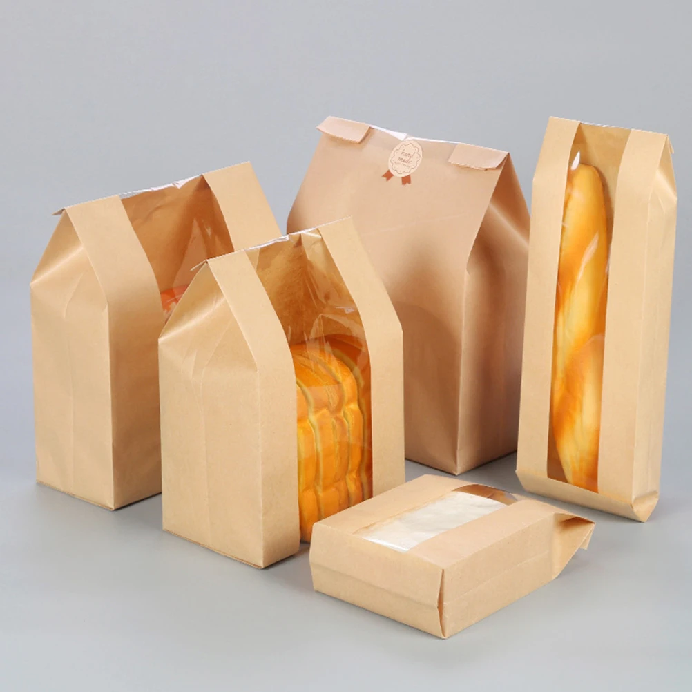 

50pcs Kraft Paper Bread Bags Oil Resistant Food Grade Snack Packaging Pouches For Bakery Household Fast Food Use