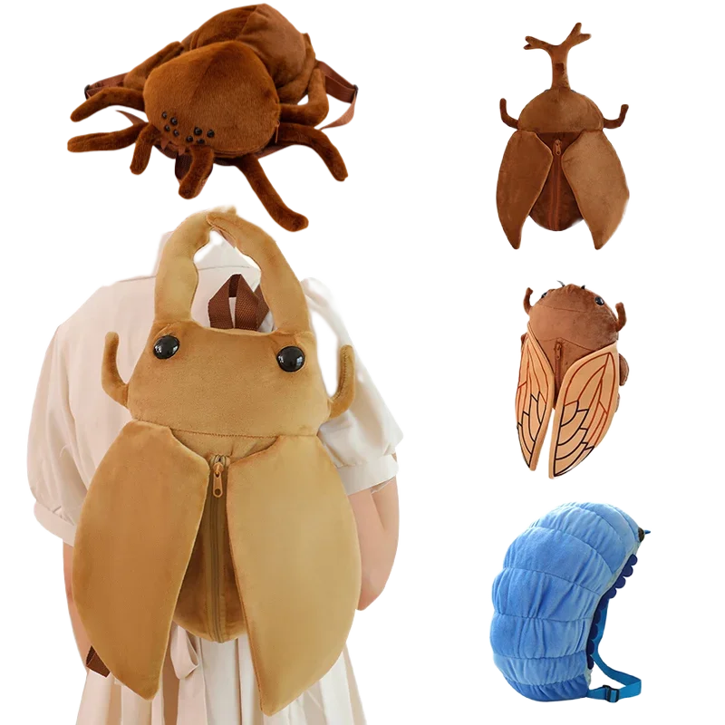 Mochila de felpa de insecto simulado de 7 tipos, escarabajo, peluche suave de dibujos animados, gusano de sandía, juguete de Animal, regalo creativo para niños