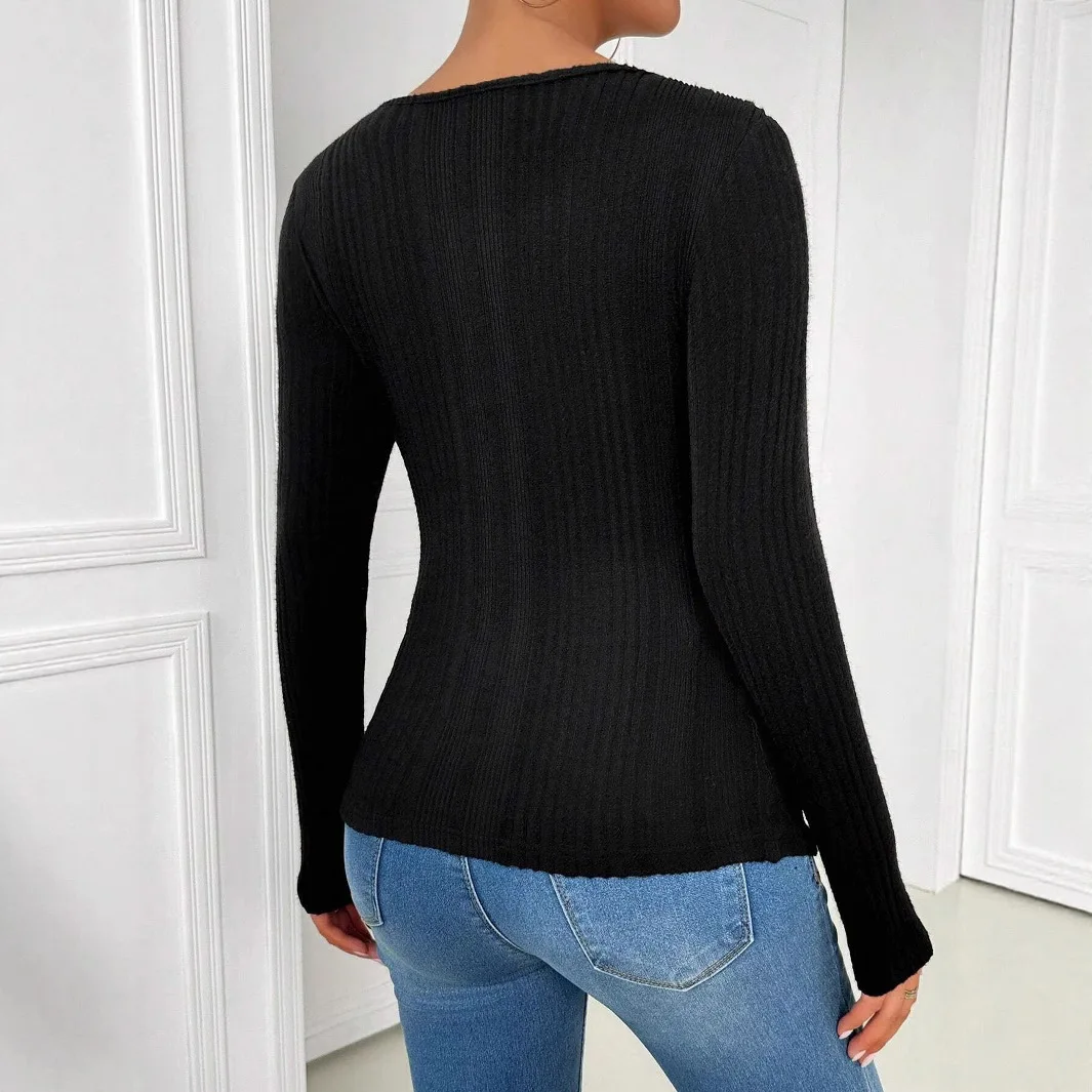 2025 New Women's Asymmetric Neck Hollow-Out Design Long Sleeve T-Shirt Tops for Women  Woman Clothing Top Women T-shirt Tank Top