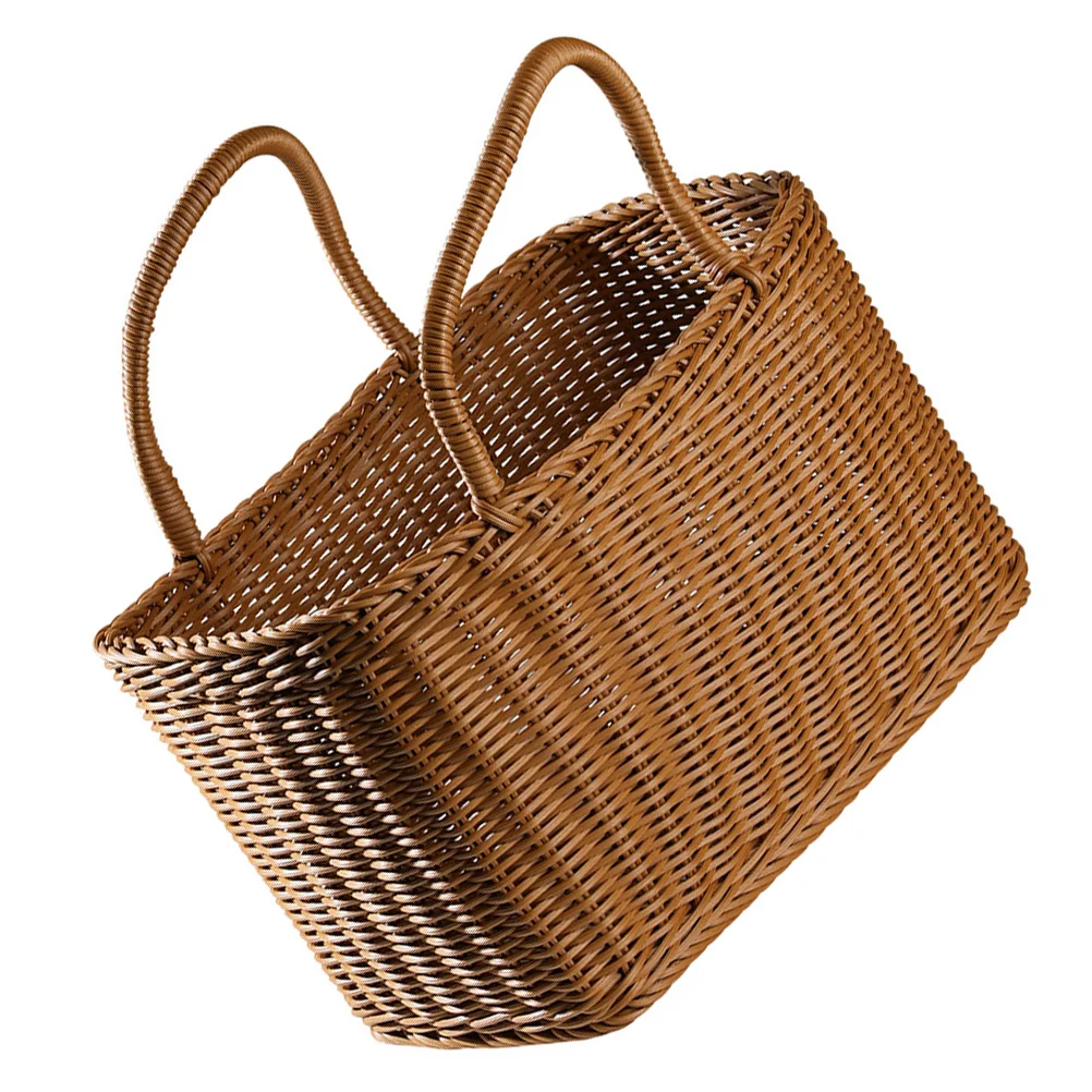 

Straw Tote Bag Woven Basket Decorative Groceries Household Storage Container Hand Brown Gift Packing Shopping