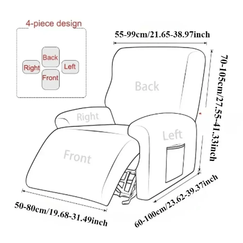 4PCS/set Milk Silk Stretch Recliner Sofa Covers Printed Elastic Armchair Chair Slipcovers for Living Room Furniture Protector