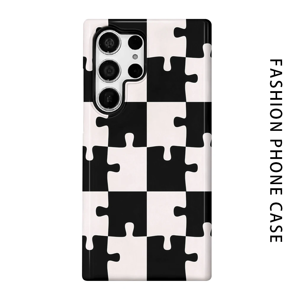 Black White Puzzle Phone Case for For Samsung Galaxy S26 S25 S24 S23 S20 FE A56 A36 Ultra Glossy HD Hard Cover Film Shell