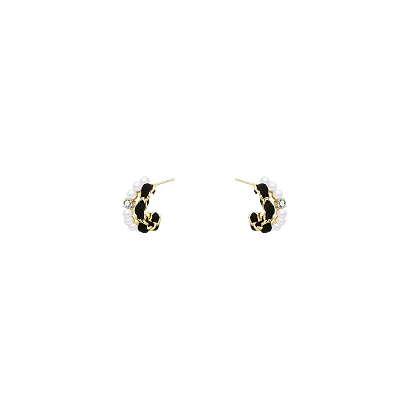Black velvet pearl earrings earings fashion jewelry 2025 Original and funny earrings image 2