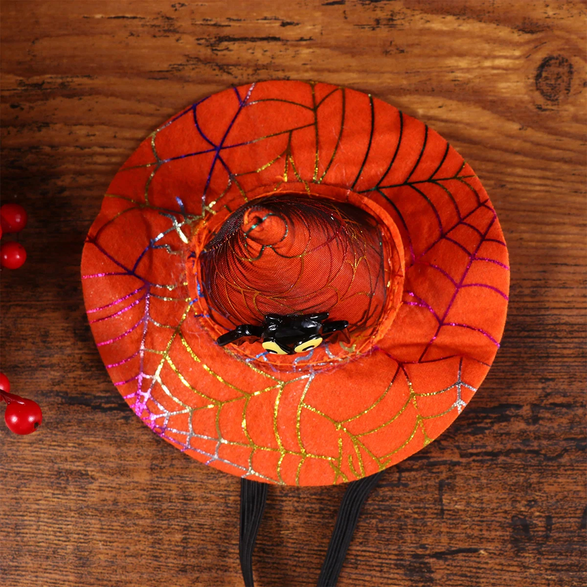 

Pet Cosplay Witch Hat Adjustable Soft Comfortable Halloween Christmas Spider Web Pumpkin Design Funny Party Decor for Cats Dogs