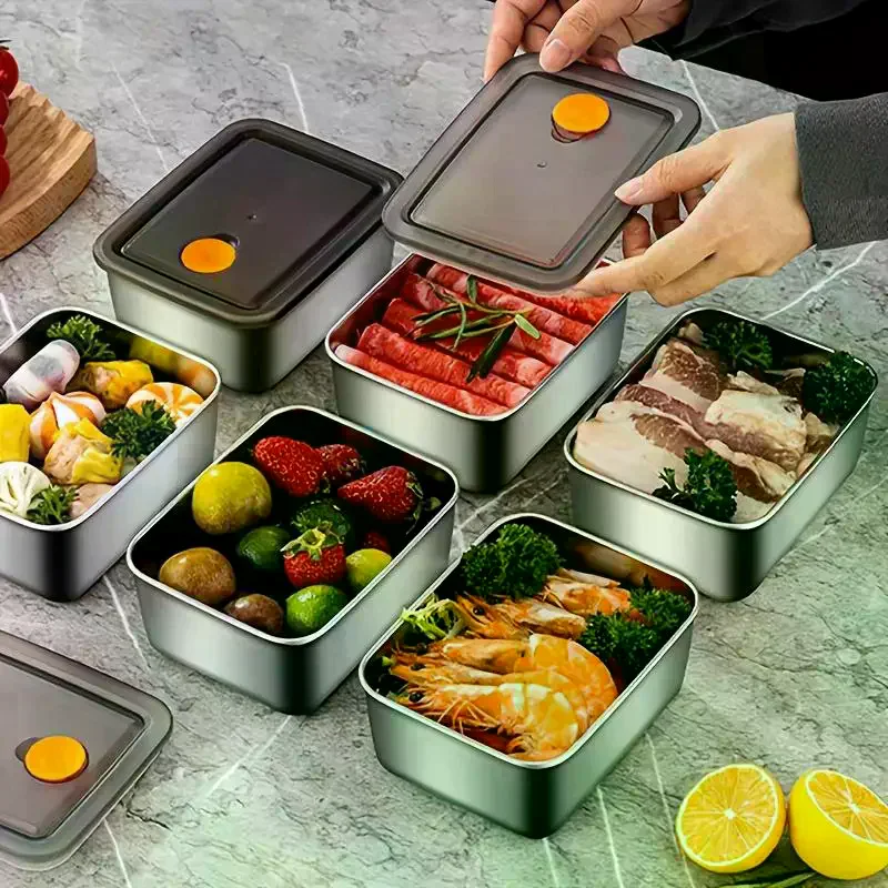 4pc Stainless Steel Food Storage Containers Set Thickened Leakproof Stackable For Fridge Freezer And Pantry Organization