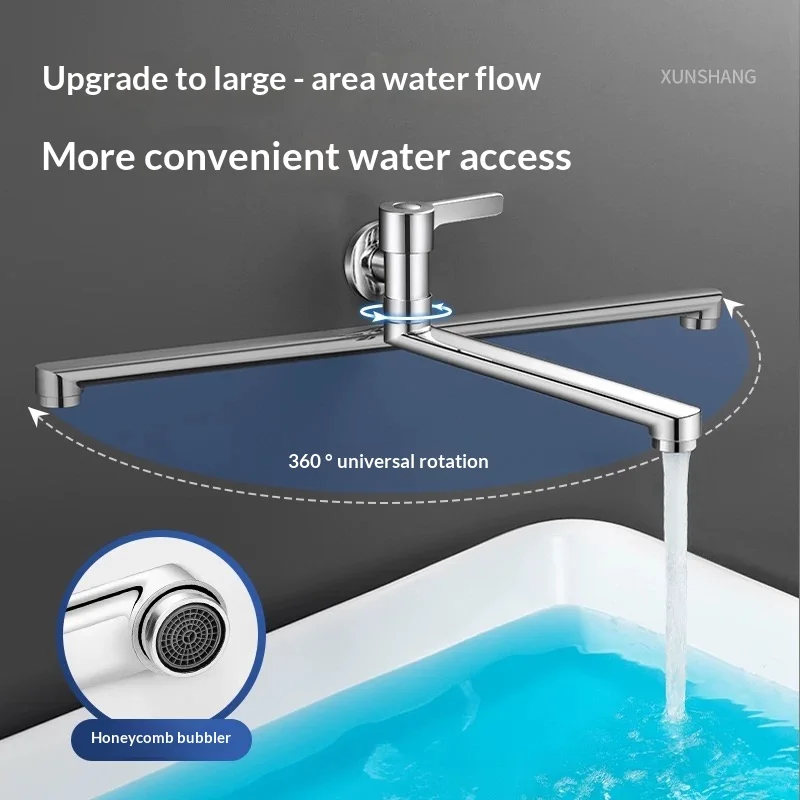 

Brass In-Wall Faucet 360° Rotate Single Cold Water Tap G1/2 Thread 20/25/30cm Swing Spout for Kitchen Bathroom