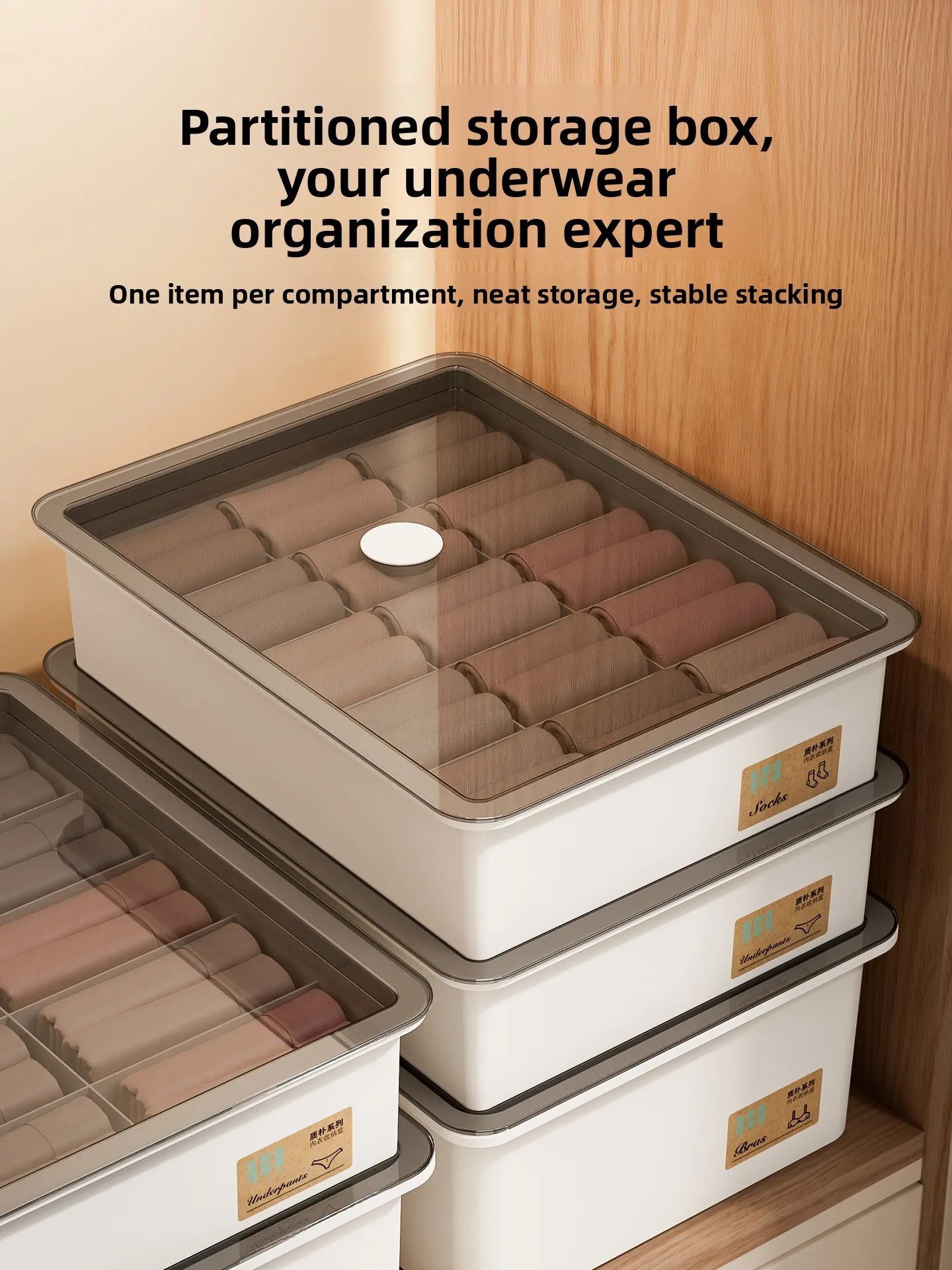 

Home Use Plastic Storage Box for Underwear Sos And Intimate Clothes Organizer Divided Cover Lid Large Size Japanese Sle