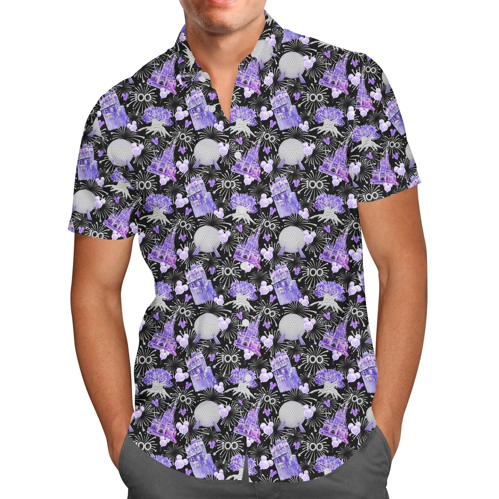 

Disney 100th Anniversary Hawaiian shirt WDW Inspired Men's Button Down Short-Sleeved Shirt Fashion Vintage Disney Shirt Tops