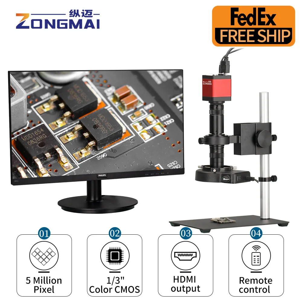 

ZONGMAI 1080P FULL HD Industrial Microscope 13-220X Continus Zoom C-Mount Lens 5MP Digital Camera For PCB Soldering Phone Repair