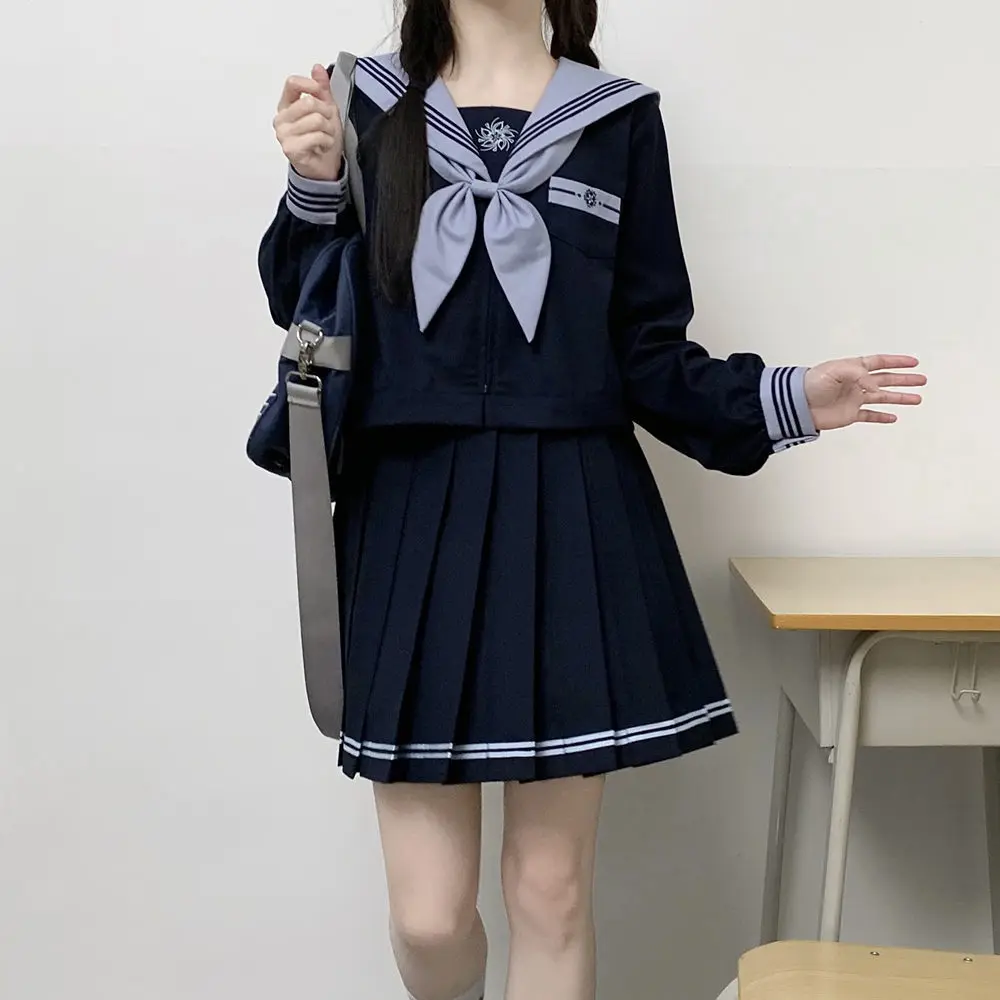 Basic Jk Three-Lines Navy Sailor Suits Japanese Schoolgirls Uniforms Graduation Clothes Pleated Skirt Women's Anime Cos Costumes