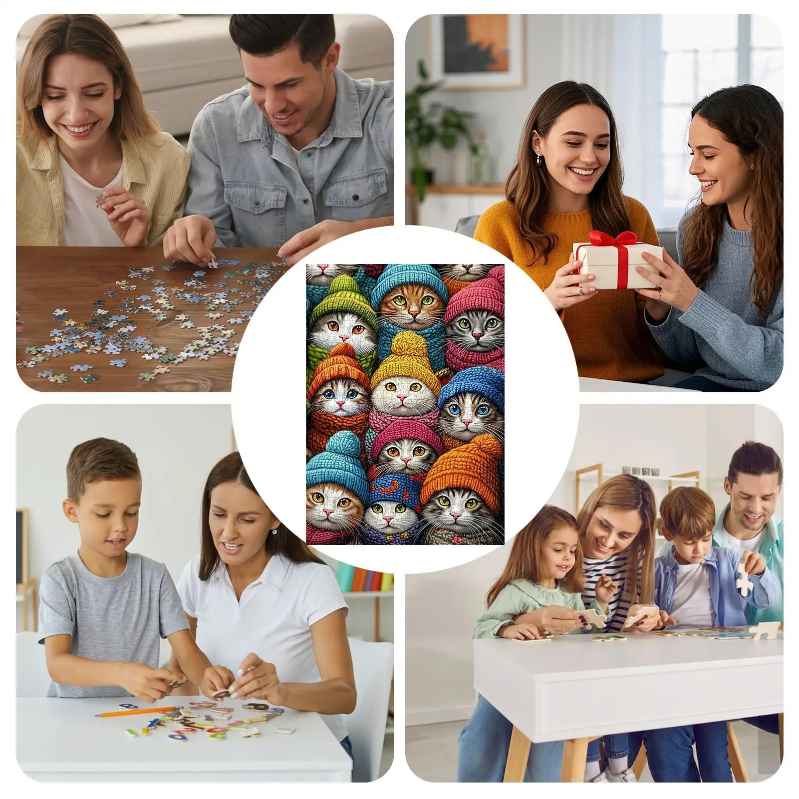 1000피스 고양이 모자 판타지 퍼즐 나무 불규칙 퍼즐 조각 게임 생일 크리스마스 선물 고양이 애호가를 위한 홈 데코