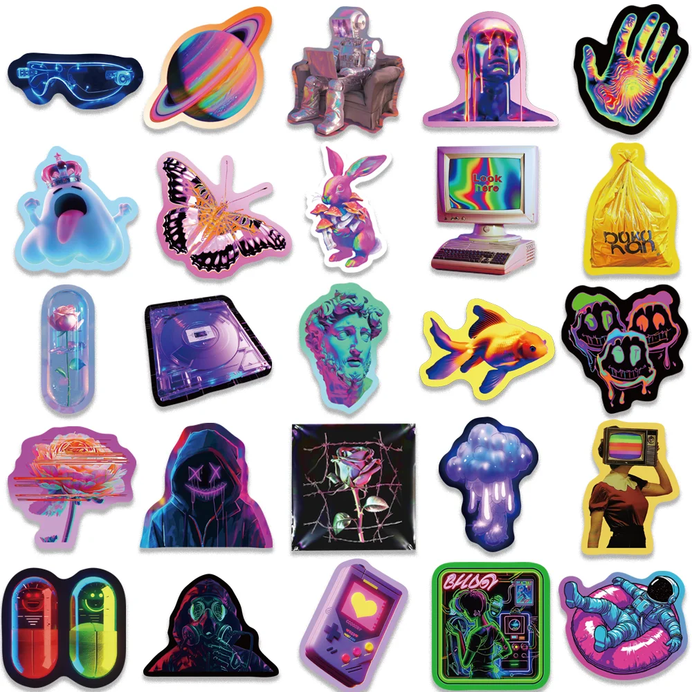 50pcs Cool Cyberpunk Laser Stickers for Scrapbooking Phone Case Stationery Motorcycle Helmet Computer Wholesale Waterproof Decal