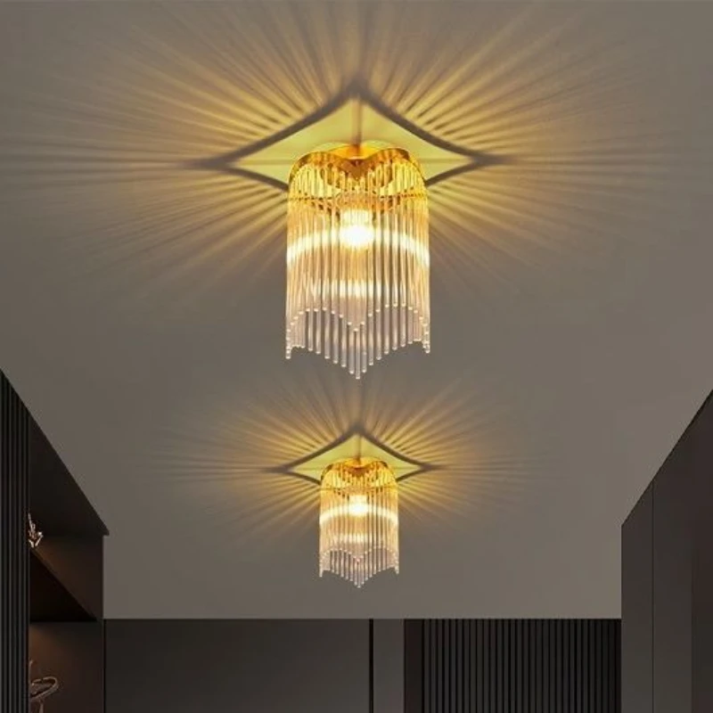

Luxury Crystal Glass Ceiling Pendant Light Chandelier Hanging Lamp for Corridor Balcony Aisle Cloakroom Entrance Indoor Lighting