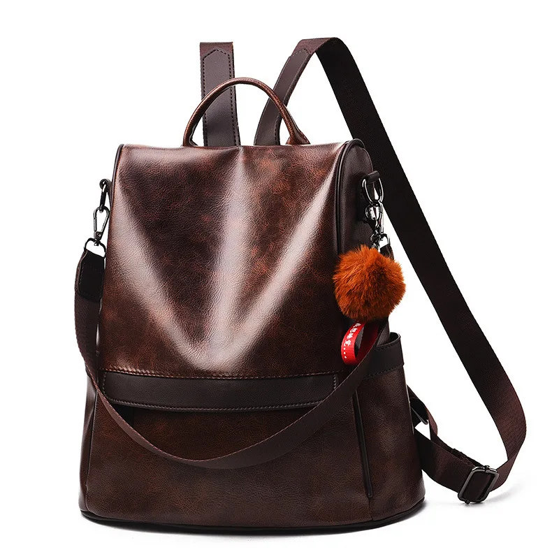 QUEENSHOW Vintage Rucksäcke Frauen Leder Schulter Rucksack Mode Anti-diebstahl Frauen Rucksäcke Hohe Qualität Freizeit Schulter Taschen Mochila 3