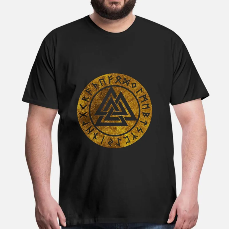 

Valknut Viking symbol Gold Gift t shirt Short Sleeve Print Tee Norse Mythology Valhalla Graphic Clothes All size tops S-6XL