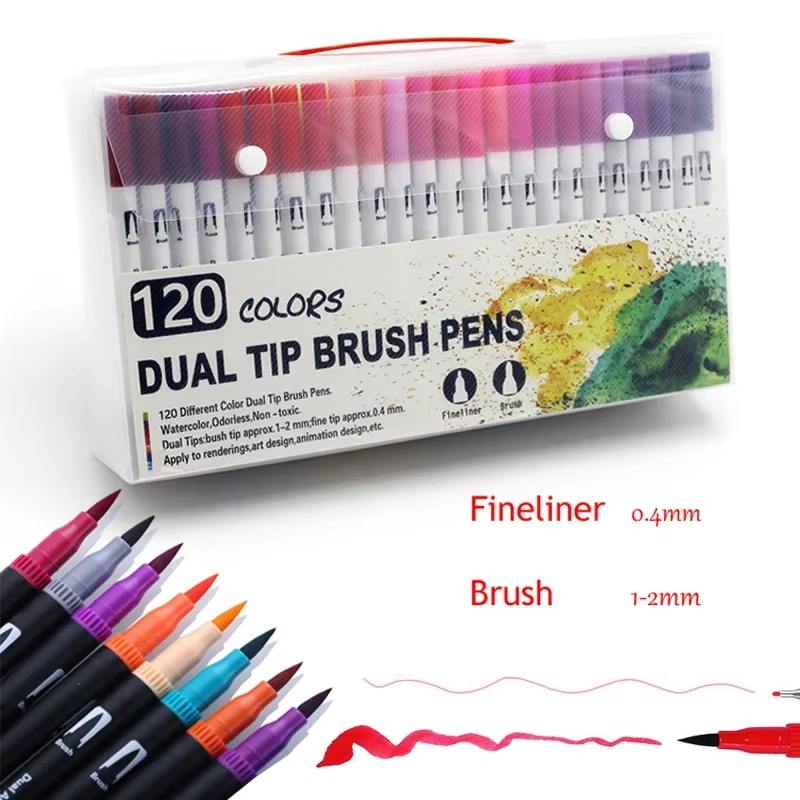 Markers Set 36/48/72/120 Colors FineLiner Dual Tip Brush Pen Drawing Painting Watercolor Art Marker Pens for Manga Art Supplies