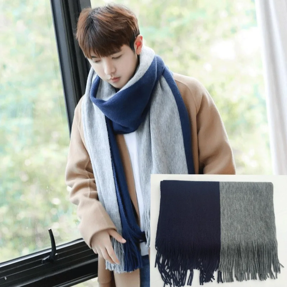 

Fashion Korean Style Men Cashmere Scarf Windproof Splicing Color Long Wool Tassel Scarf Warm Soft Winter Neckerchief Student