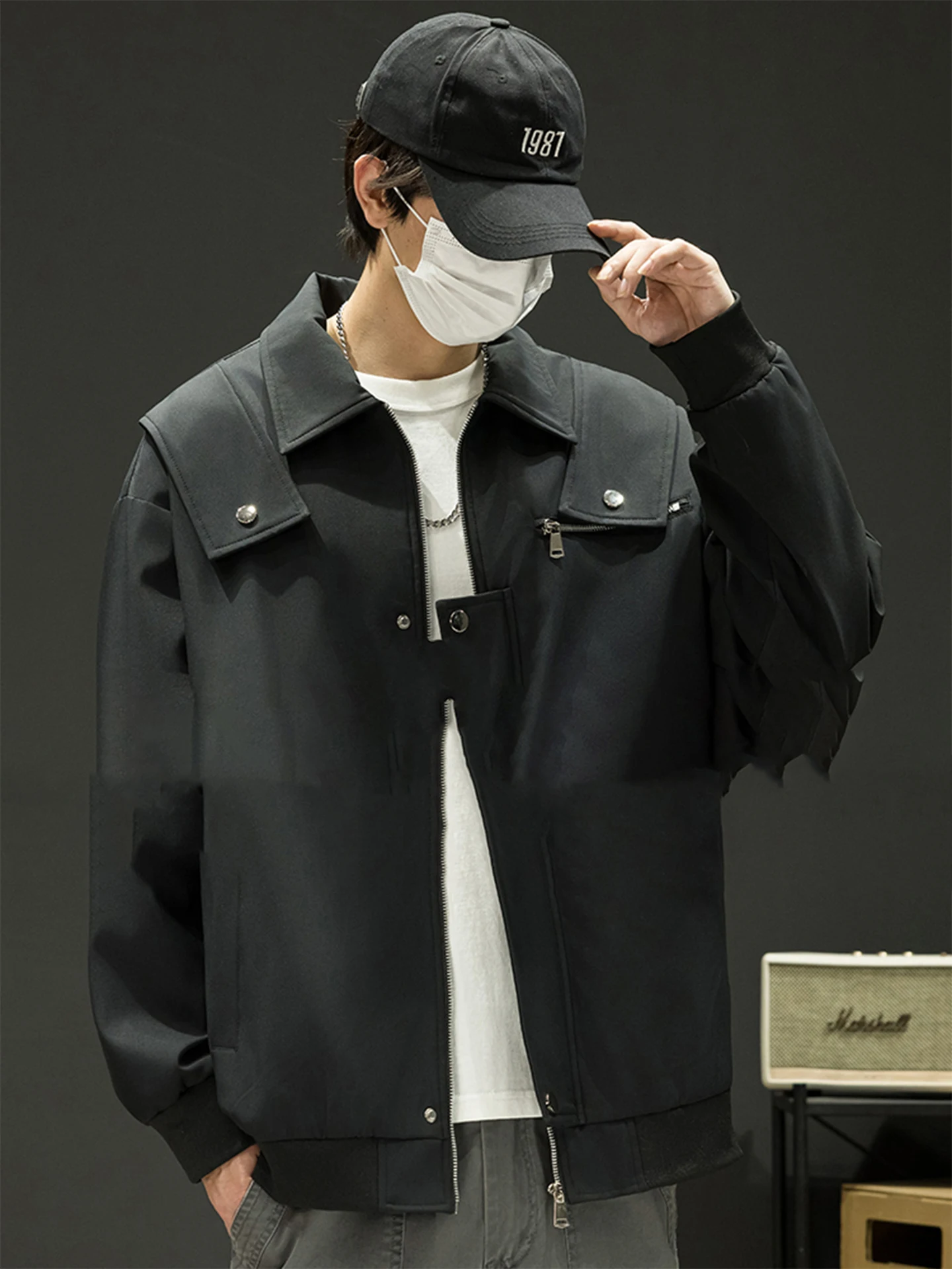 

American Sle Loose Fit Men's Workwear Jaet Spring 2026 Faionable Retro Collar Design Casual Urban Polyester Nylon Co...