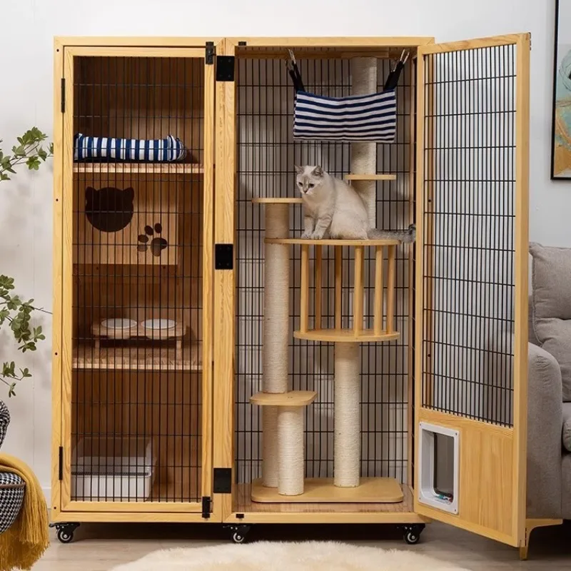 

2026 Multi-Level Solid Wood Cat House: 3/4 Story Large Pet Mansion with Free Space for Indoor Cats for Pet Supplies