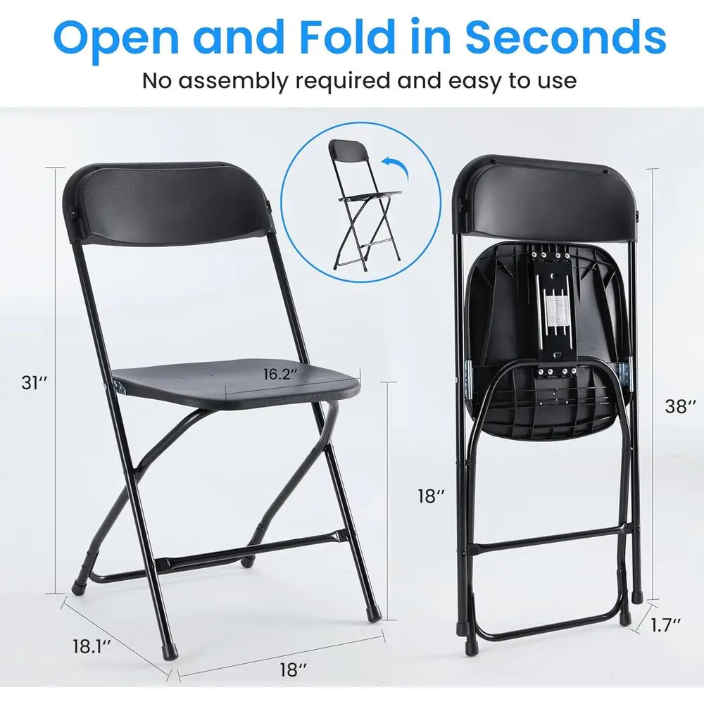 4-Pack Folding Chairs Plastic, Foldable Stackable Portable Chairs with Metal Frame 330lb Capacity, for Indoor Outdoor Use, Comme