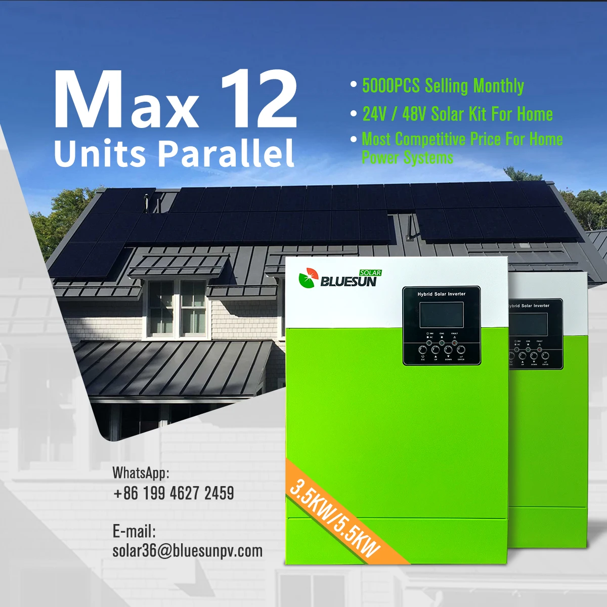 

Hot selling Blusun 5.5kw inverter parallel connection 5KW hybrid connection 48V inverter mppt solar hybrid inverter