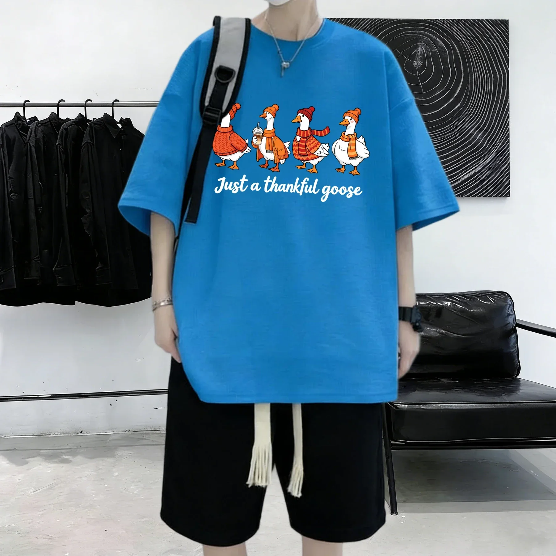 Thankful Goose Cartoon Summer Cotton T Shirt