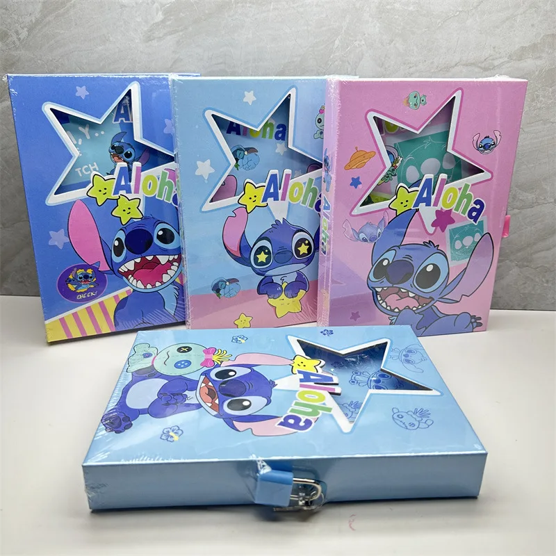 Disney Anime Lilo & Stitch Lock Book Set Box Kawaii Cartoon Stitch Printed Notebook with Lock Combo children Diary Birthday Gift