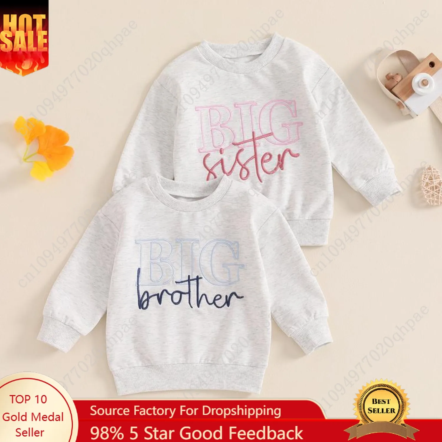 سويت شيرت للأطفال الصغار والبنات والأولاد، ملابس متطابقة مع الأخت والأخ، بلوفرات مطرزة بحروف، سويت شيرت برقبة دائرية، ملابس خريفية