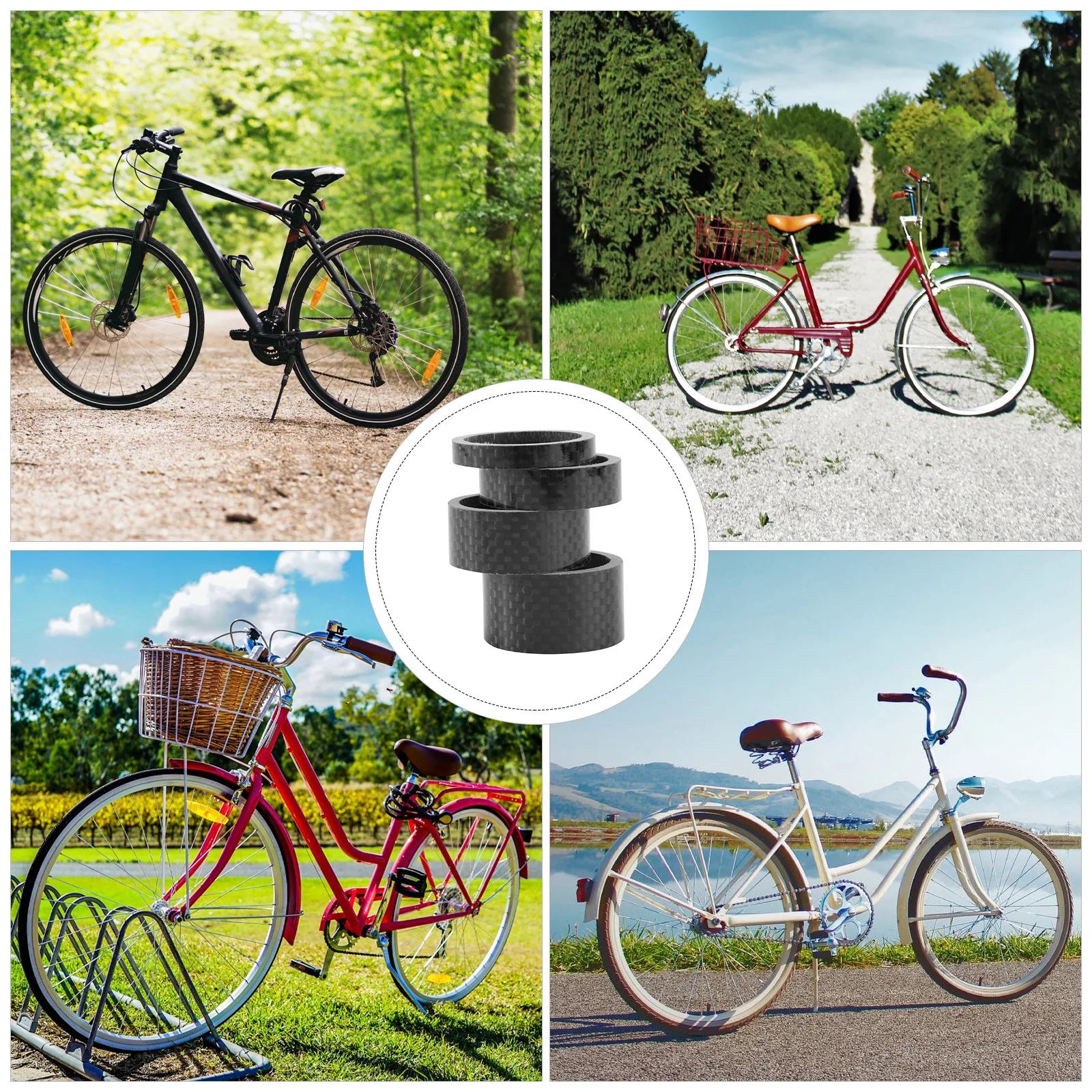 

4pcs Carbon Fiber Headset Spacers 5Mm 10Mm 15Mm 20Mm For 28.6Mm Stem Bike Handlebar Height Adjustment Lightweight Durable