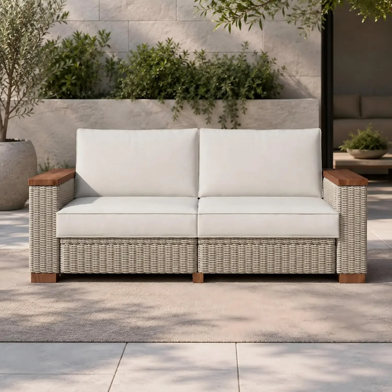 Outdoor Loveseat Patio Sofa, Wicker Couch with Solid Armrests & Legs, 4.7