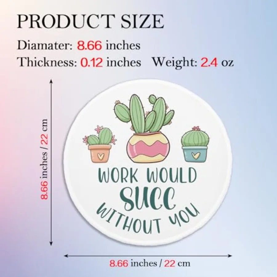 Funny Succulent Round Mouse Pad, Work Would Succ Without You Mousepad for Desk, Cute Cactus Mouse Mat with Non-Slip Rubber Base